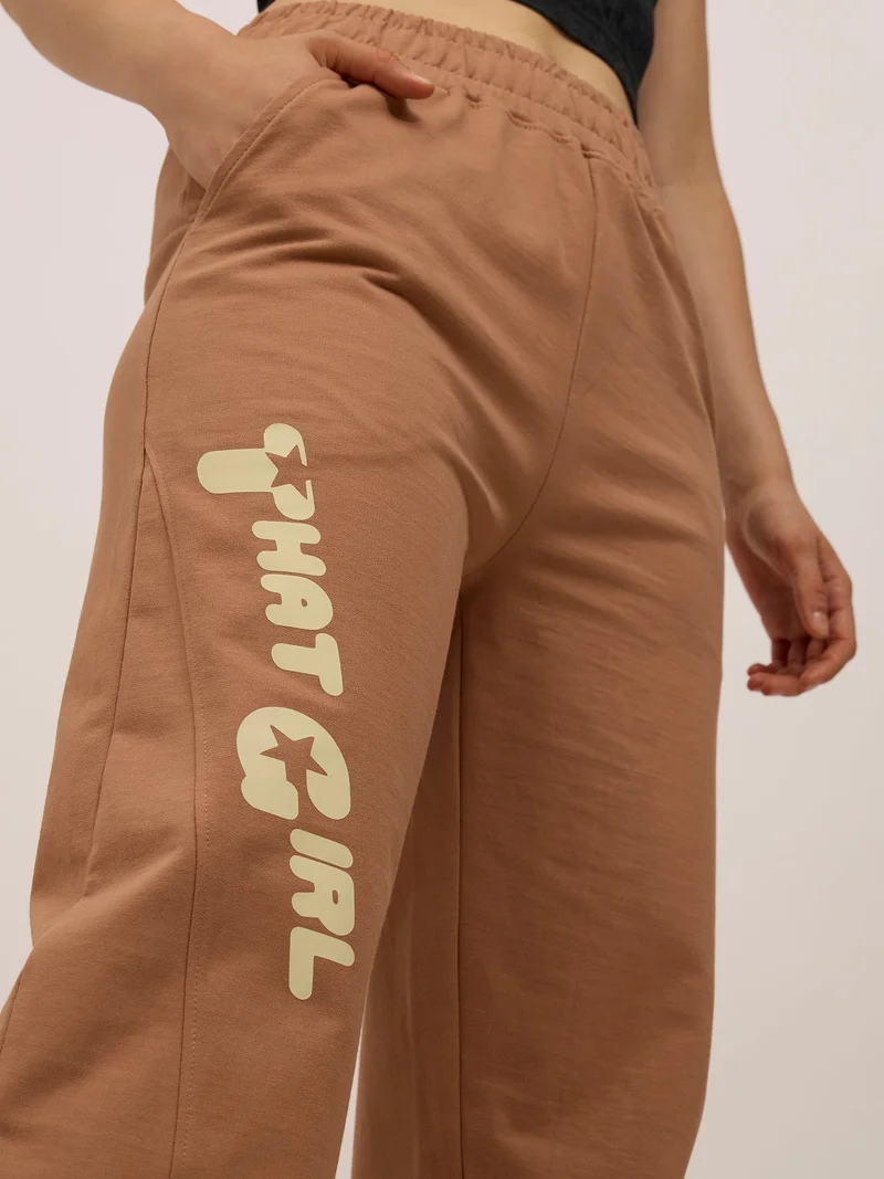 Outzidr  Brown Side Cut And Sew Joggers for Women | Best Price UAE